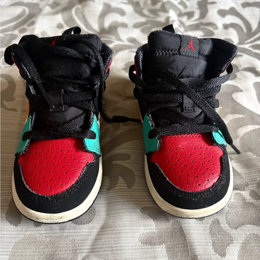 Kids Black, Red & Teal High-Top Sneakers